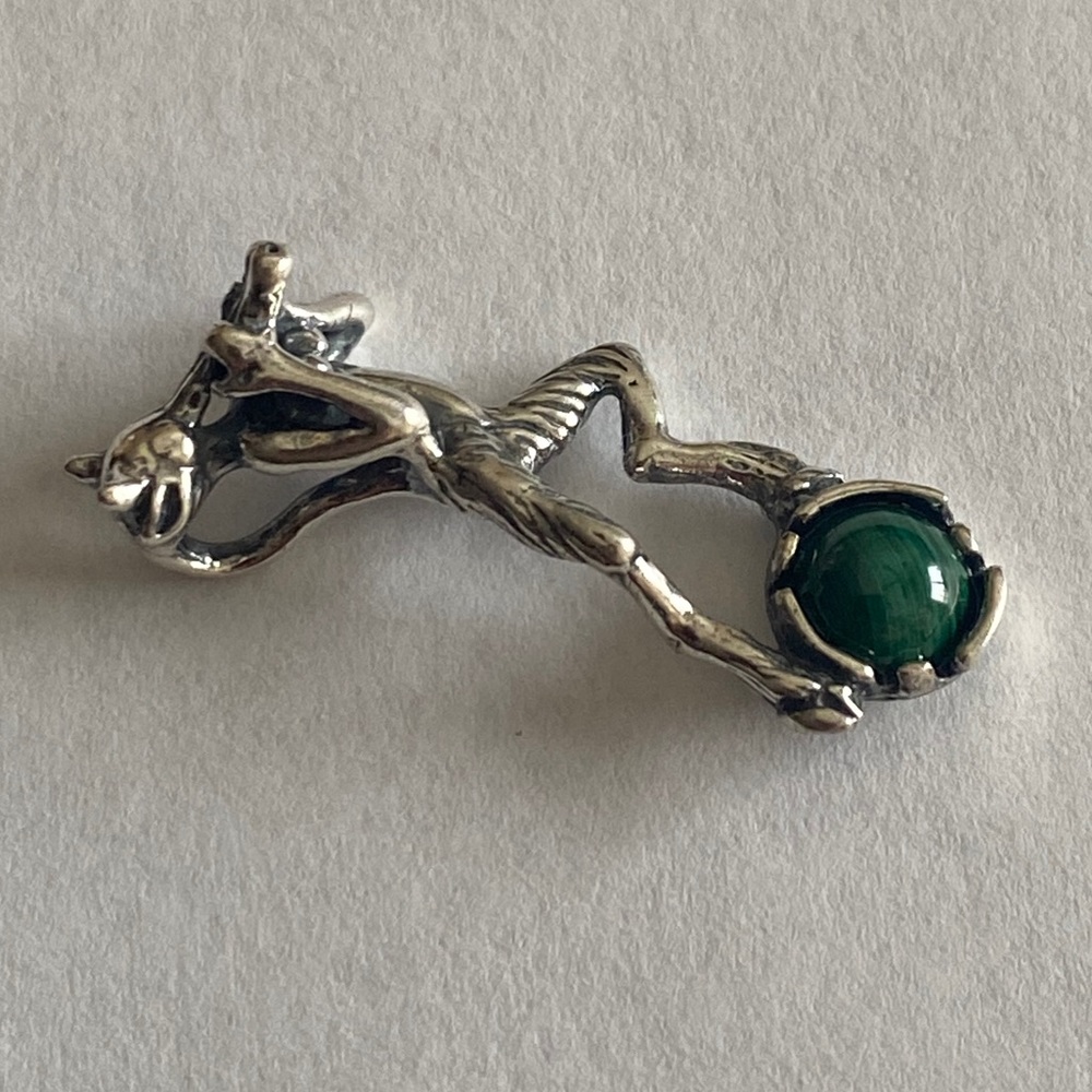 Pan Dancer Music Pendant .925 Sterling Silver w/ genuine Malachite gem USA - Picture 3 of 8